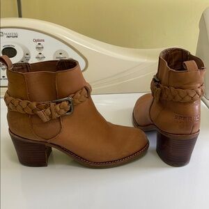 Sperry Tan Ankle Booties with Decorative Stitching